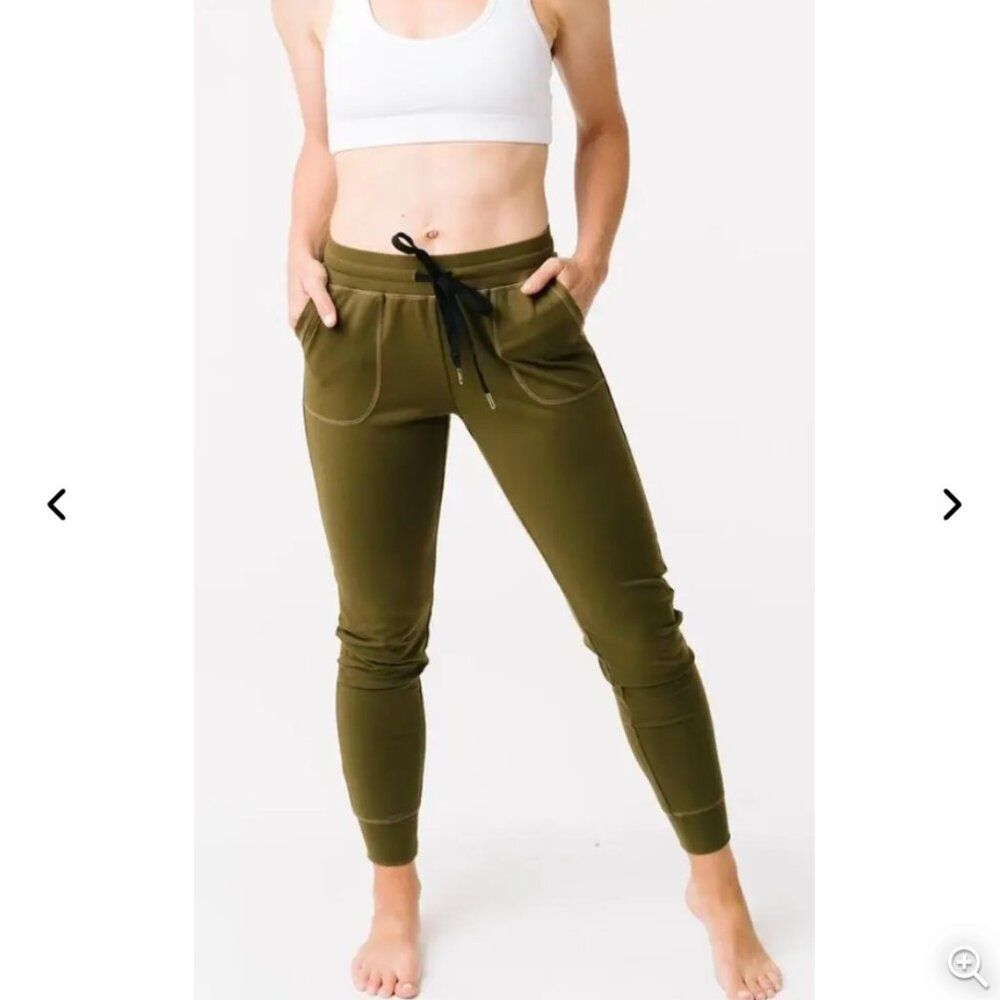 Zyia Unwind Jogger Pants Women's Size Small in Olive‎ Green Drawstring Pockets
